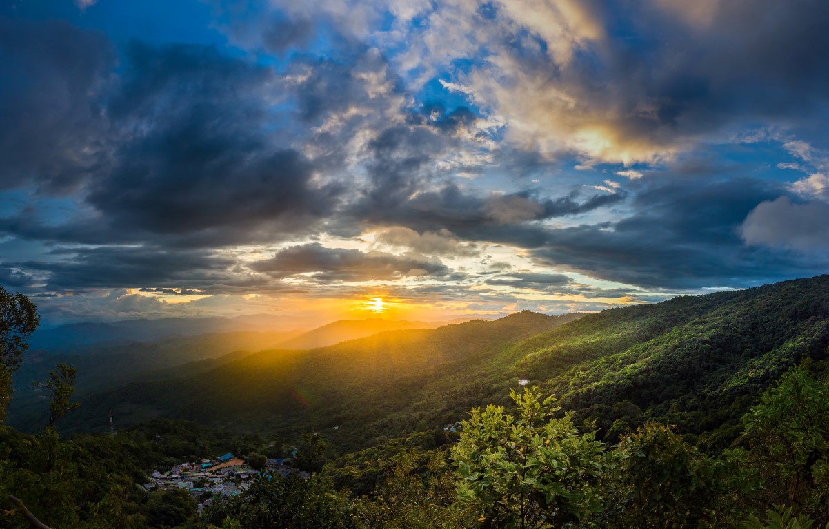 Beautiful sunset and cloudy sky at Doi pui , Chiang